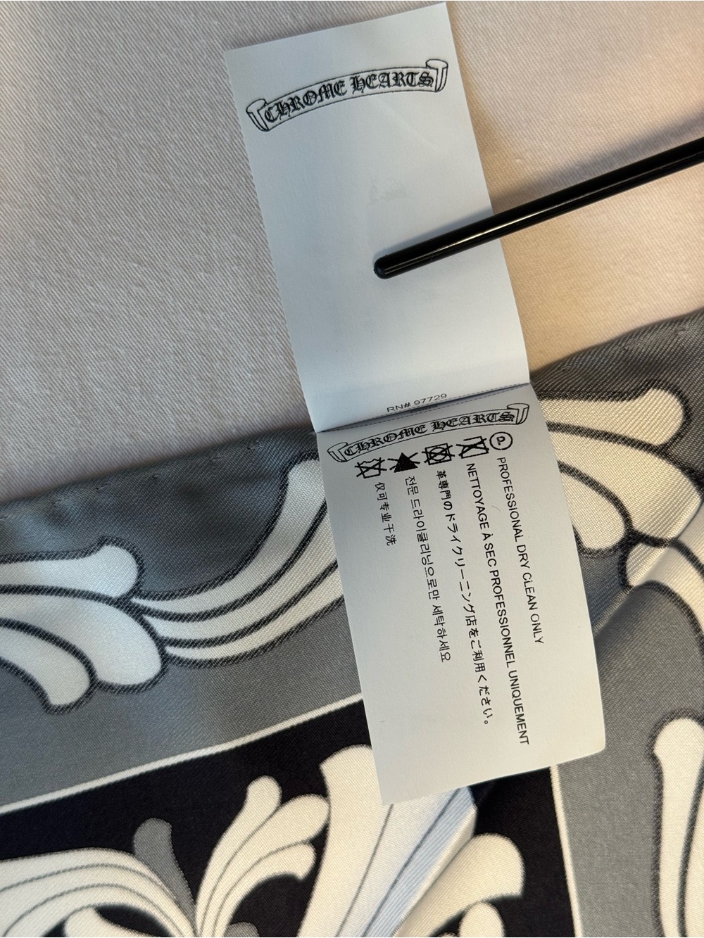 CHROME HEARTS ‘Black Grey White’ Ceiling Silk Scarf - Picture 7 of 7